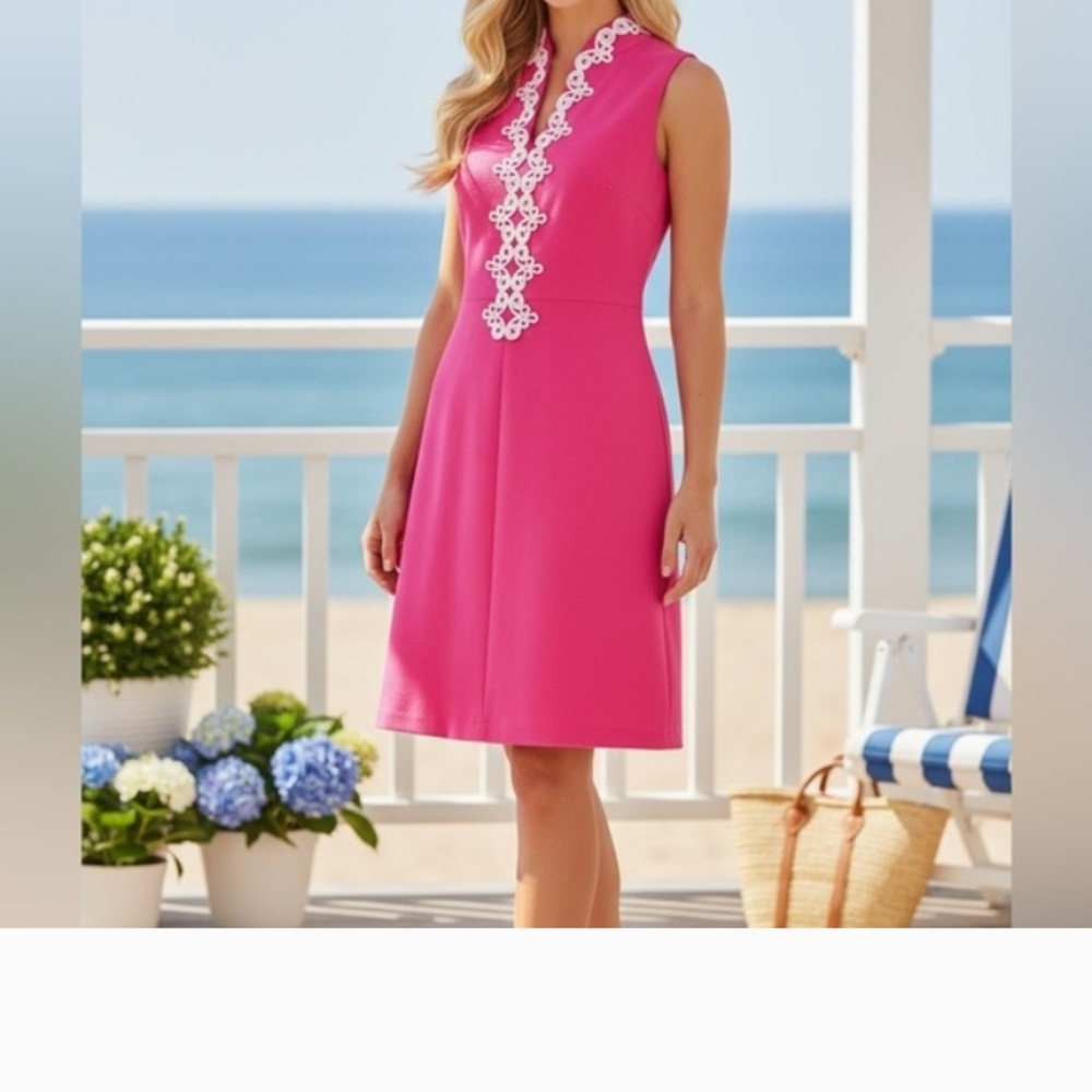 Vince Camuto Pink Midi Dress with White Lace